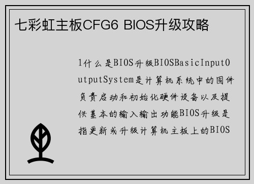 七彩虹主板CFG6 BIOS升级攻略